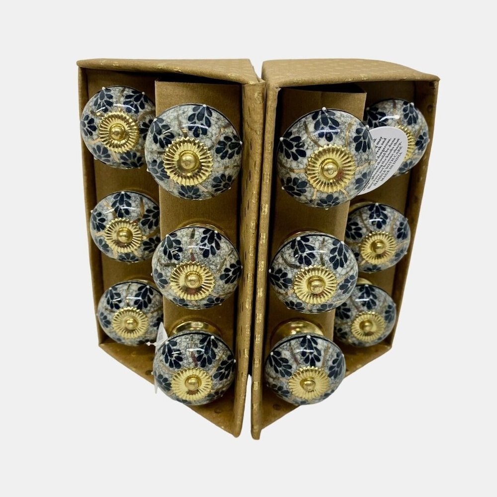 Gray & Gold Black Hand Painted Ceramic Cupboard Cabinet Drawer Pulls 12 Knobs - Picture 1 of 6